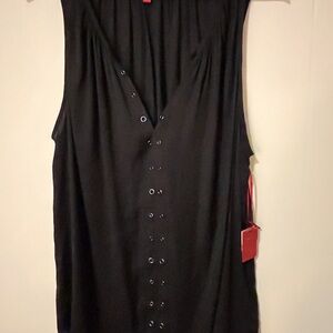 Jennifer Lopez Black Sleeveless Eyelet-Trim Tank Top